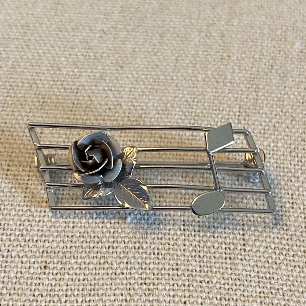 Vintage Sterling Silver Music Brooch